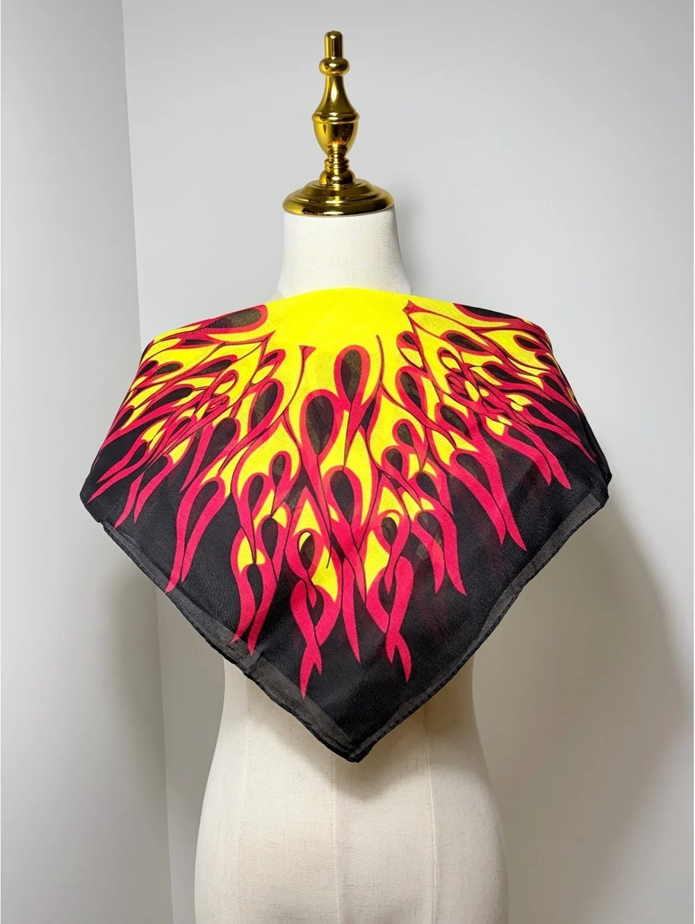 Square Flame Design Scarf - Lightweight, Bold Red and Yellow on Black